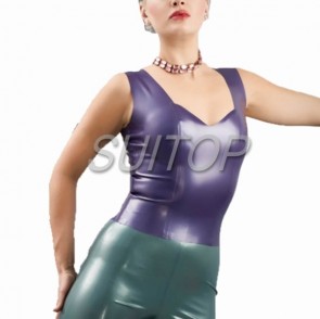 Suitop popular rubber latex women's female's vest tops in metallic purple color