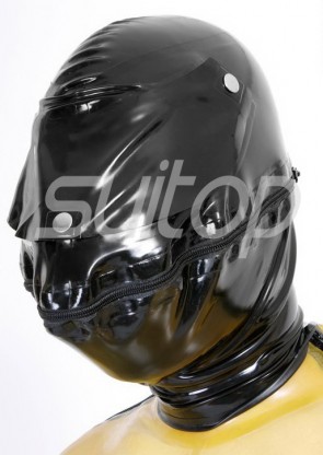 Suitop sexy rubber hood latex women's female's masks with mouth zipper in black color