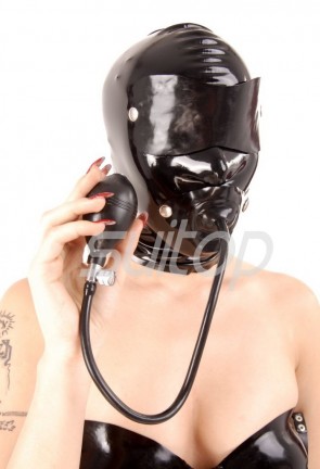 Suitop super quality rubber hoods latex masks with penis and air pump in black color
