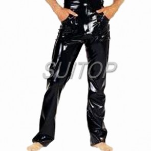 Suitop men's casual rubber pants latex trousers in black color