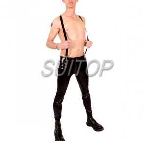 Suitop super quality men's male's rubber suspender trousers latex pants in black color