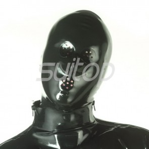 Suitop rubber hoods latex masks with net eyes and mouth holes in black color