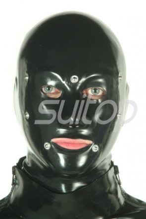 Suitop hot selling rubber latex hoods with eyes and mouth masks in black color
