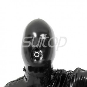 Suitop new arrival rubber hoods latex masks with condom in black color