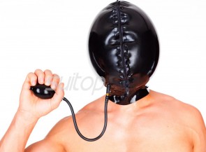 Suitop new arrival rubber hoods latex inflatable masks with air pump main in black color
