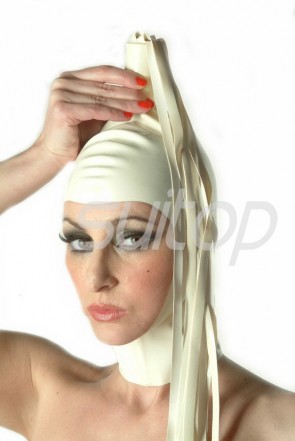 Suitop new arrival rubber hoods latex masks with latex hairs in white color