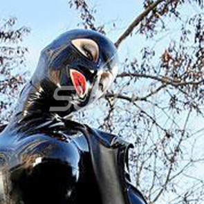 Suitop sexy rubber latex hoods women's female's masks with open eyes and mouth in black color