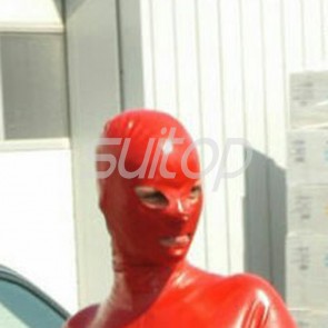 Suitop sexy rubber hoods latex masks with open eyes,nose and mouth in red color