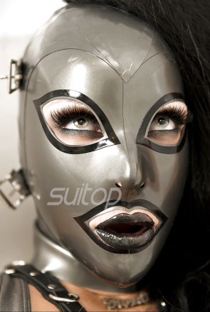 Metallic gray full head rubber latex hood masks(open eyes and mouth)with back belts for adults