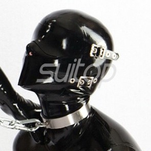 Breathless full head rubber latex hood masks(with holes on nose only)with belt in black color for adults