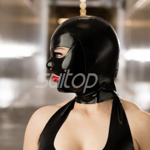 Sexy full head rubber latex hood masks(open nose,mouth and eyes)in black color for adults