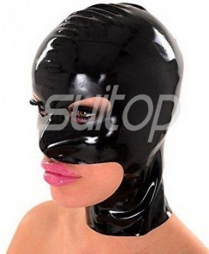 Suitop full head rubber latex hood masks(open eyes and mouth)in black color for adults