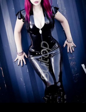 Women's catsuit latex low  bust design  short sleeve  in solid black color CATSUITOP 