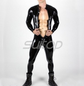 Black men's tight suit no socks with front zip to ass CATSUITOP 