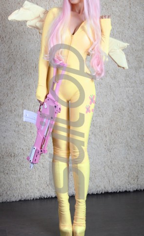 Women's latex catsuit with gloves and socks  front zipper  in yellow CATSUITOP 