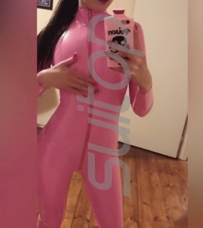 Women's latex catsuit with front zipper in pink  CATSUITOP 