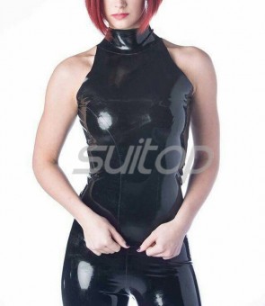 Women's latex catsuit sexy  suit including tight vest tops and legging in black CATSUITOP 