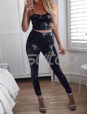 Women's latex catsuit outfits including strapped suspenders and jeans CATSUITOP 