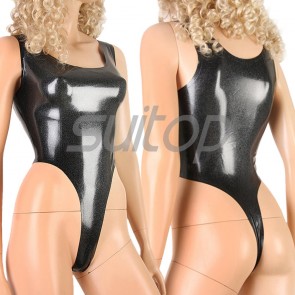 Suitop super quality women's rubber latex body & leotard in metallic black color