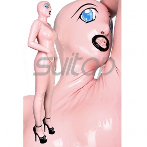 Suitop high quality women's rubber latex full cover cartoon catsuit in baby pink color