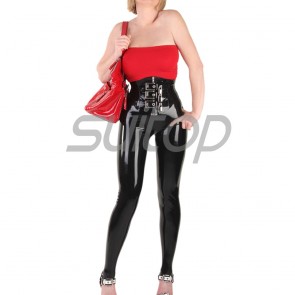 Suitop high quality women's rubber latex corset with front zipper in black color