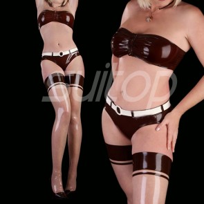 Suitop hot selling women's rubber latex underwear whole set including bra and briefs in dark red color