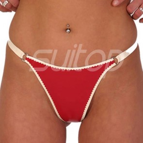 Suitop new arrival women's rubber latex T-back in red with white trim color
