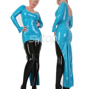 Sexy & special rubber latex long dress in blue color for women