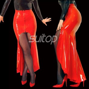 Sexy & special rubber latex long dress with front zip in red color for lady