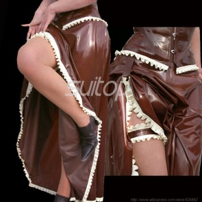 Casual rubber latex long dress in brown color for women