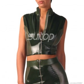 Casual rubber latex blouses with front zip in black color for lady