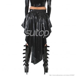Lovely & special rubber latex long pleated skirt in black color for girl