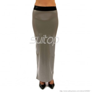 Casual rubber latex long skirt in gray color for women