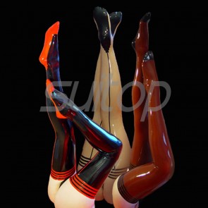 Suitop rubber latex sexy long stockings in black/brown/flesh color for women 