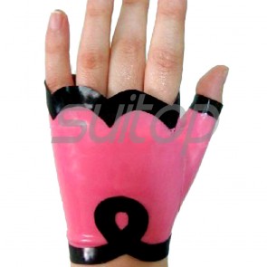 Suitop rubber latex short gloves with black trim main in pink color for women