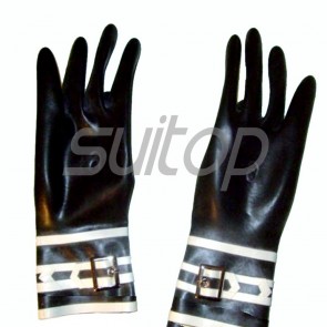 Suitop rubber latex short finger gloves in black color for women