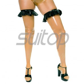 Suitop rubber latex sexy long stockings in flesh color for women