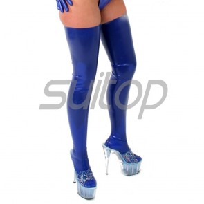 Suitop rubber latex sexy long stockings in blue color for women