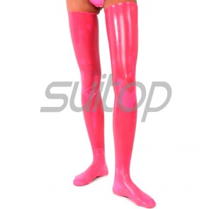 Suitop rubber latex sexy long stockings in pink color for women
