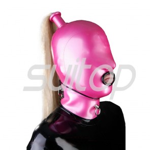 natural rubber latex  hoods with zip in pink