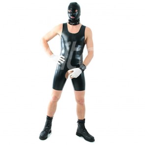 Suitop high quality men's male's rubber latex vest catsuit(exclude hood) with open crotch in black color