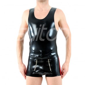 Suitop pure handmade men's male's rubber latex vest and shorts in black color
