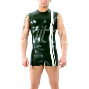 Suitop pure handmade men's male's rubber latex sleeveless catsuit with crotch zip in black color