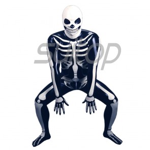 Suitop super quality men's rubber latex full cover body zentai catsuit with skull designs