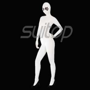 Suitop women's female's rubber latex full cover body zentai catsuit with open eyes only in white color
