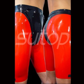 Suitop special men's male's rubber latex pants with front buttons and air pump in red with black trim color