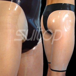 Suitop men's male's rubber latex tight pants in transparent with black trim color