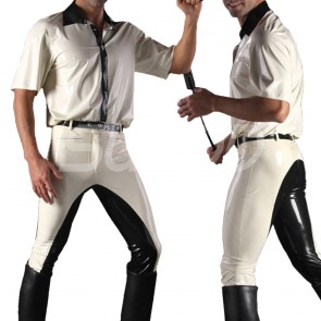 Suitop casual men's male's rubber trousers latex pants in white with black trim color