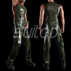 Suitop super quality men's male's rubber trousers latex overalls pants with belt in army green color