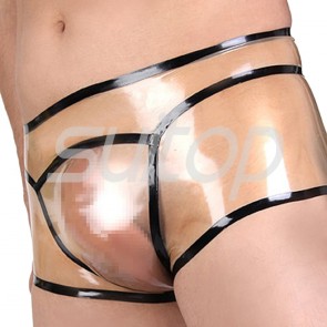 suitop Men's sexy exotic rubber latex boxer short in trasparent amd black in custom color